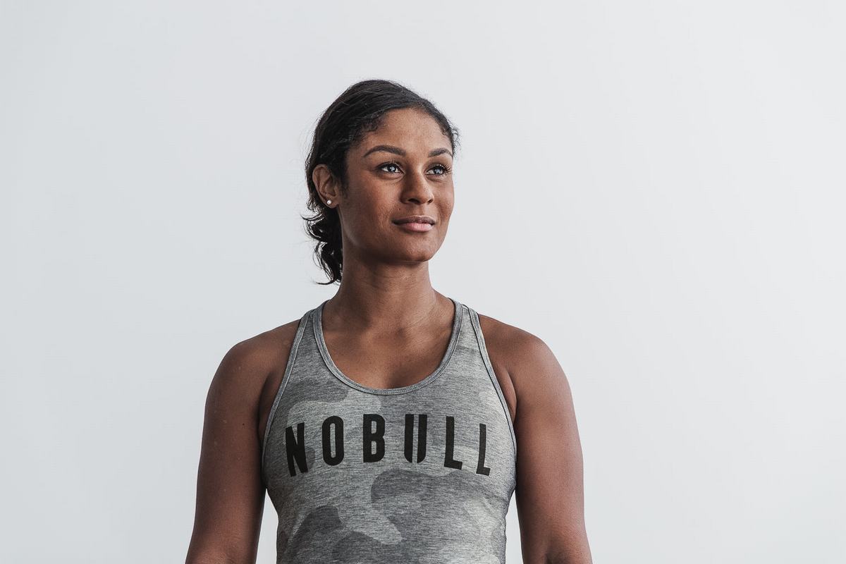 Nobull Racerback Women\'s Tank Tops Grey Camo | Australia (WR1968)
